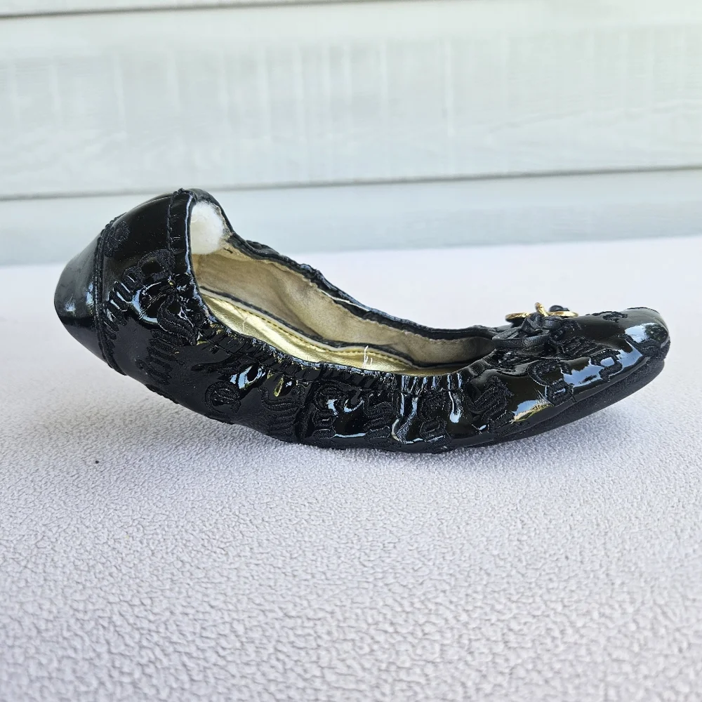 Juicy Couture Girl SZ 13 Black Logo Ballet Flat Dress Formal Shoe Slip-On Charm